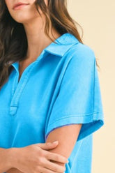 Annie Wear Mineral Washed Johnny Collar Short Sleeve Dress OutfitFlow